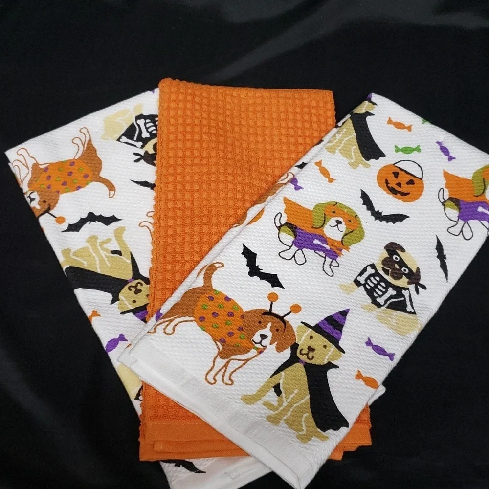 Casaba Dogs in Costumes Halloween Kitchen Towels
